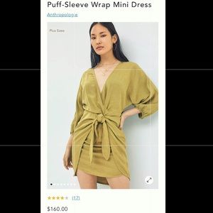 Anthropologie Puff-Sleeve Wrap Mini Dress